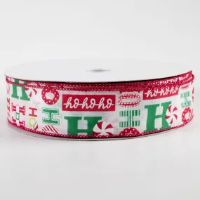 1.5" Satin Christmas Ho Ho Ho Ribbon: White, Red, Green (50 Yards)