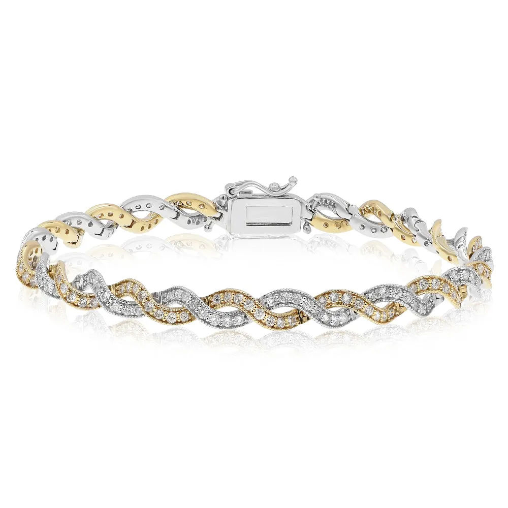 18k Two-Tone White and Yellow Gold Infinity Bracelet 2.68ctw