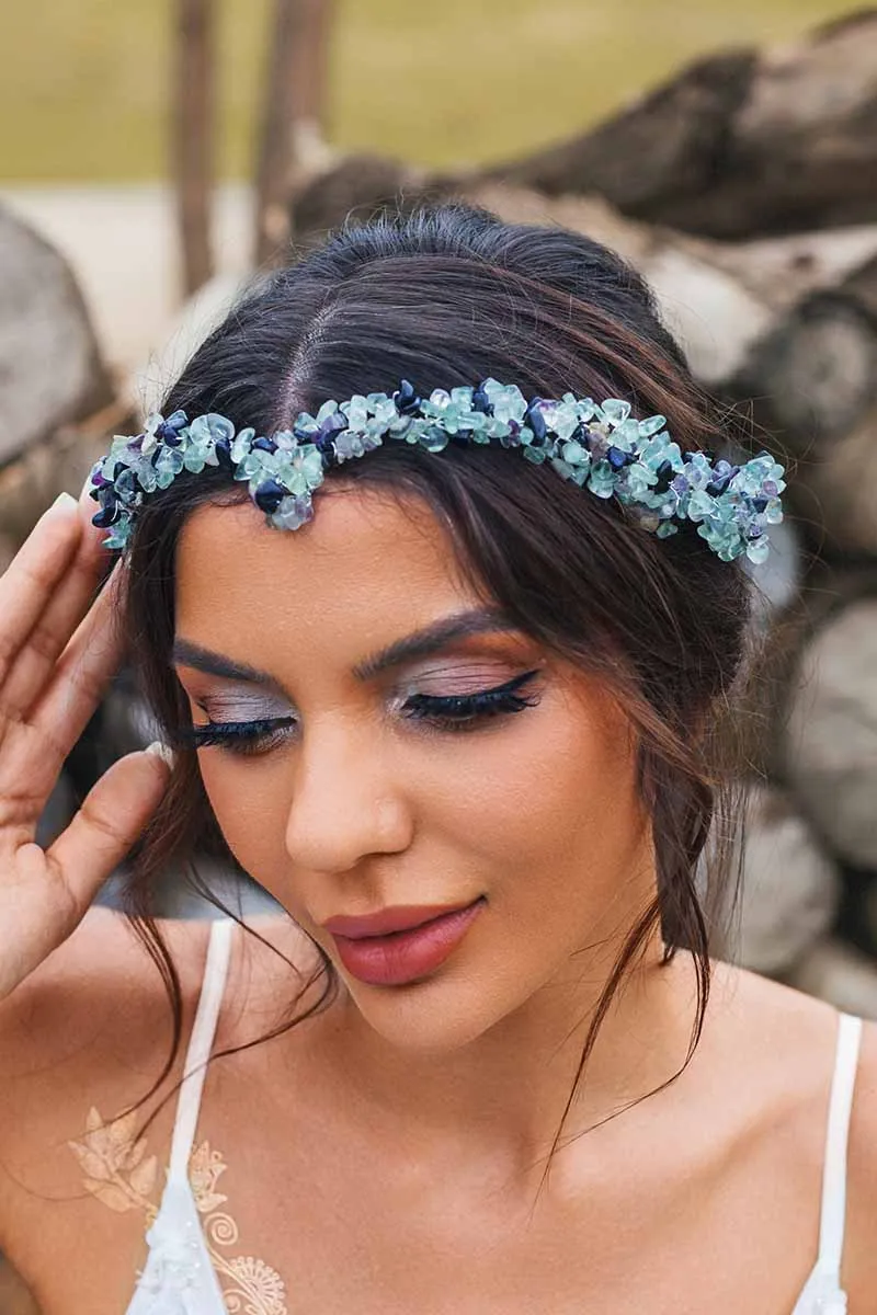 2025 Boho Raw Stone Tiara Turquoise Headband Wedding Bridal Crown Accessories