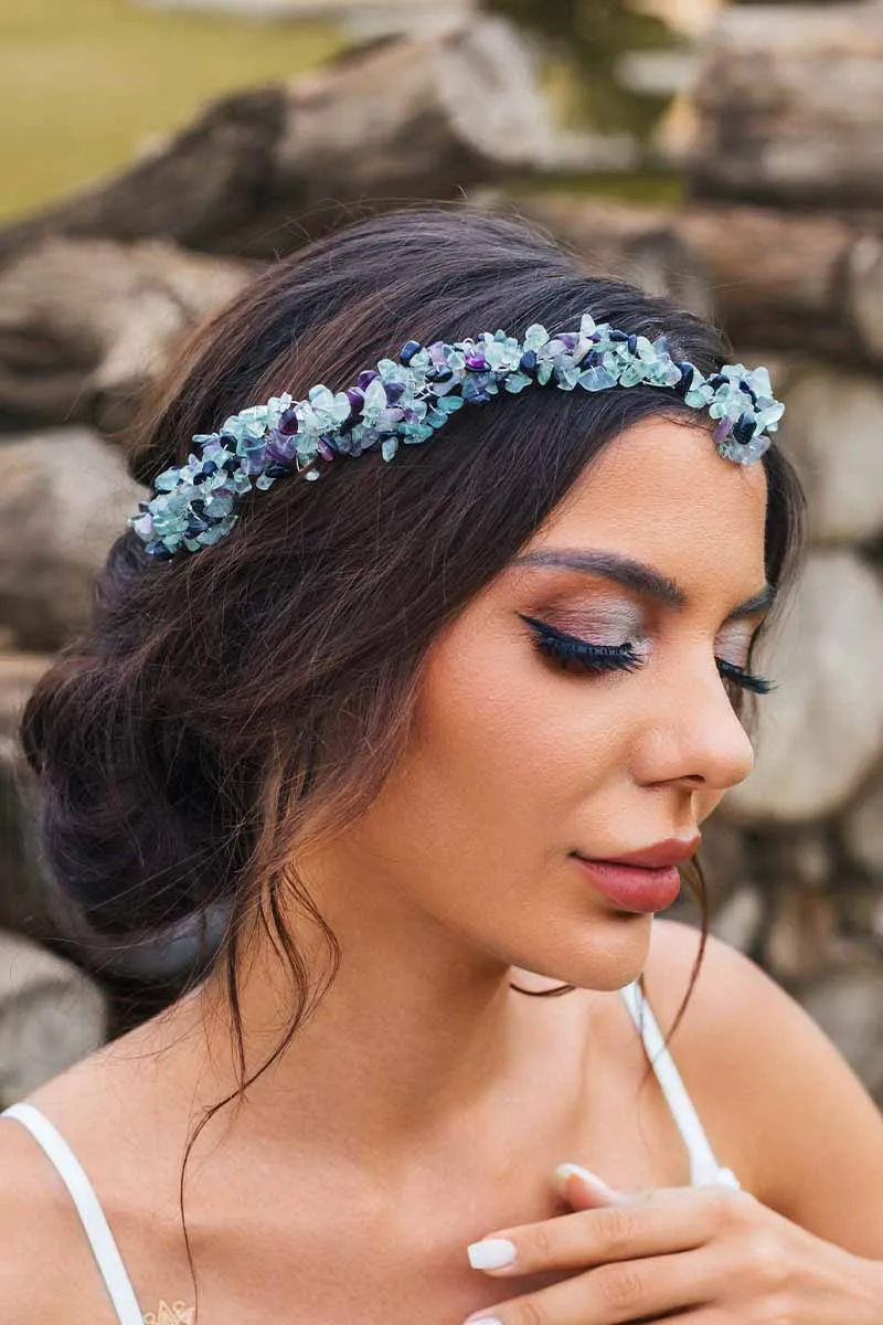 2025 Boho Raw Stone Tiara Turquoise Headband Wedding Bridal Crown Accessories