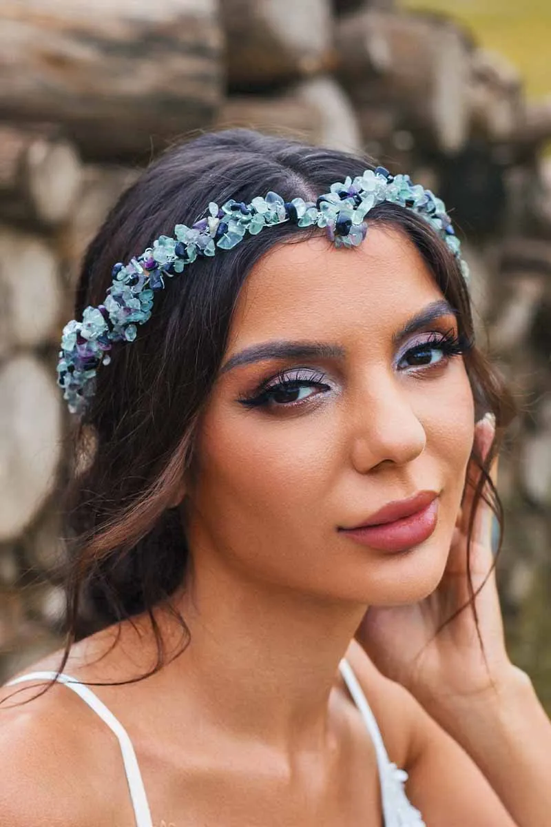 2025 Boho Raw Stone Tiara Turquoise Headband Wedding Bridal Crown Accessories