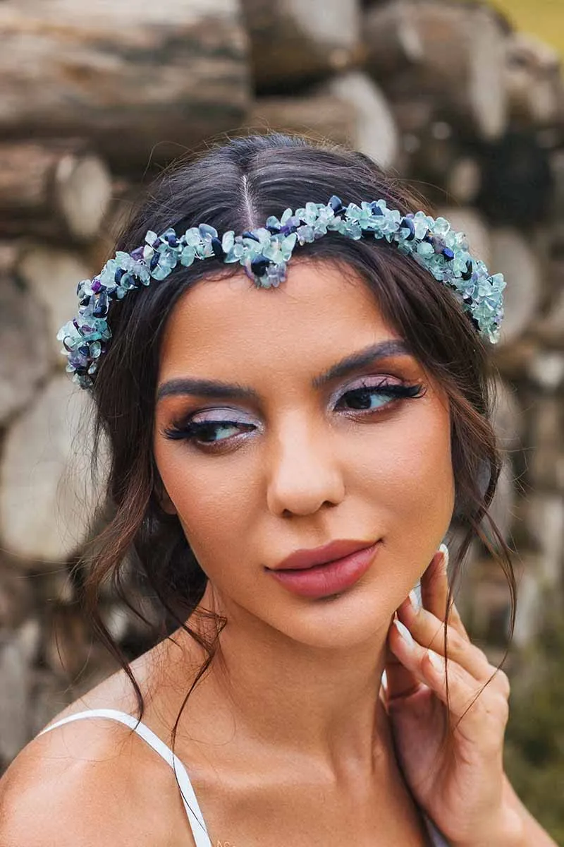 2025 Boho Raw Stone Tiara Turquoise Headband Wedding Bridal Crown Accessories
