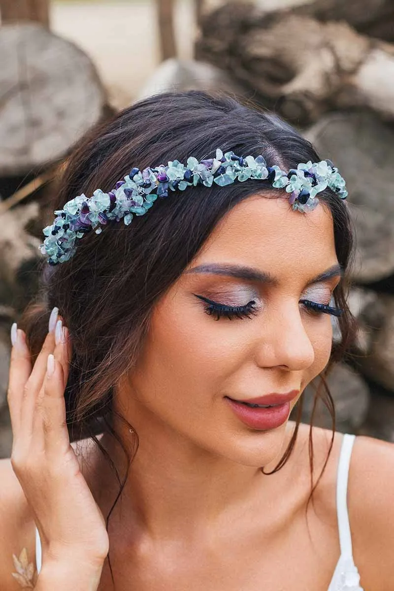 2025 Boho Raw Stone Tiara Turquoise Headband Wedding Bridal Crown Accessories