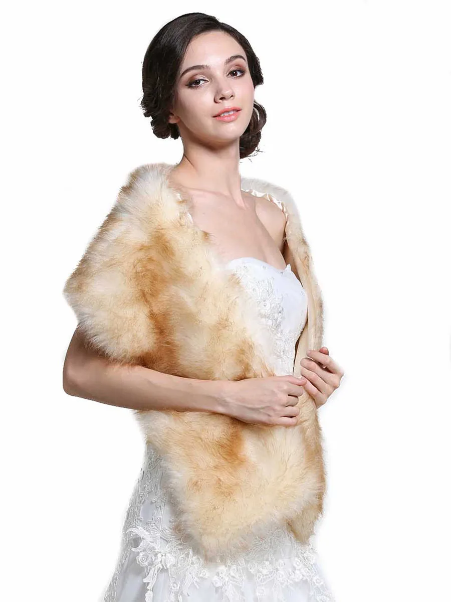 2025 Champagne Faux Fur Warm Winter Wedding Shawl