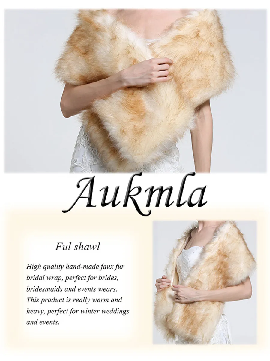 2025 Champagne Faux Fur Warm Winter Wedding Shawl