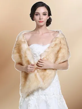 2025 Champagne Faux Fur Warm Winter Wedding Shawl