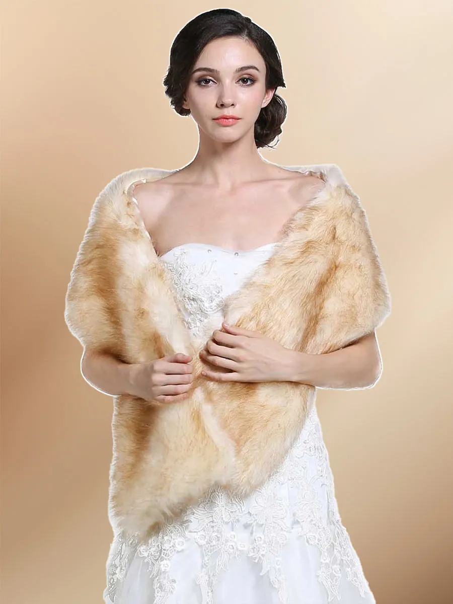 2025 Champagne Faux Fur Warm Winter Wedding Shawl