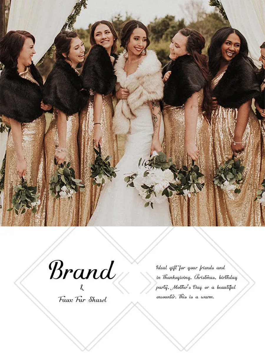 2025 Champagne Faux Fur Warm Winter Wedding Shawl