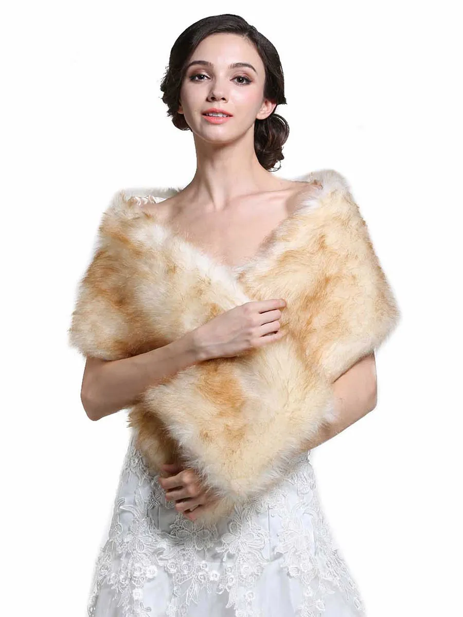 2025 Champagne Faux Fur Warm Winter Wedding Shawl