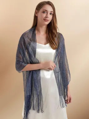 2025 Women's Navy Blue Vintage Glittering Fringe Shawls Scarf