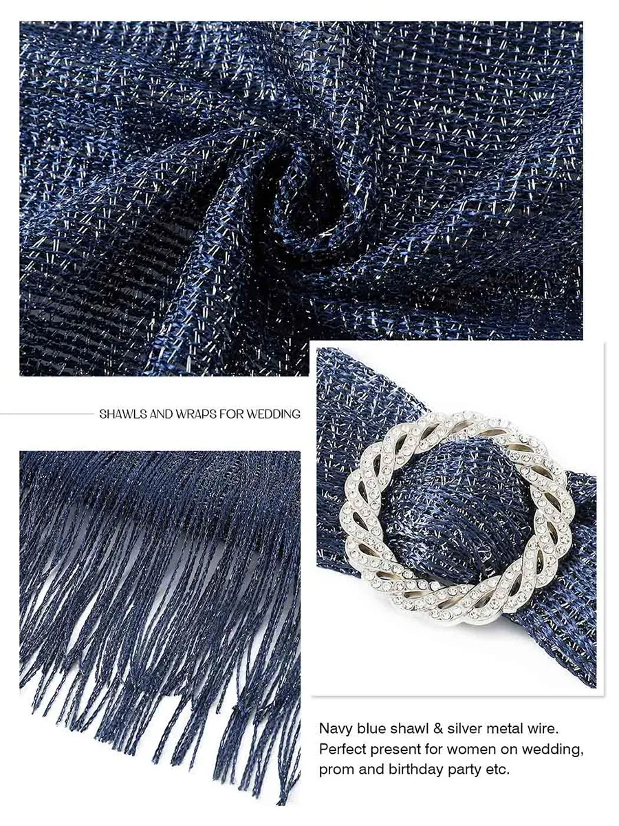 2025 Women's Navy Blue Vintage Glittering Fringe Shawls Scarf
