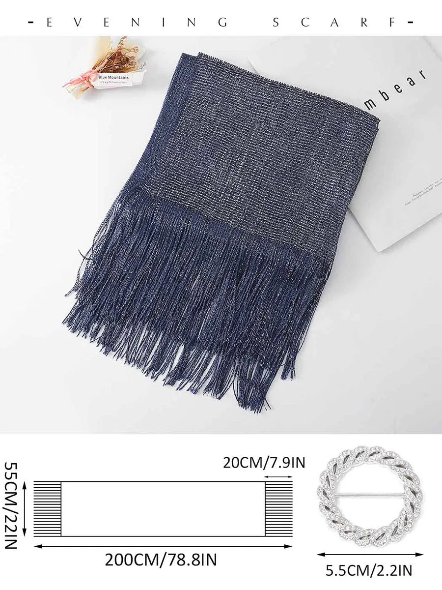 2025 Women's Navy Blue Vintage Glittering Fringe Shawls Scarf