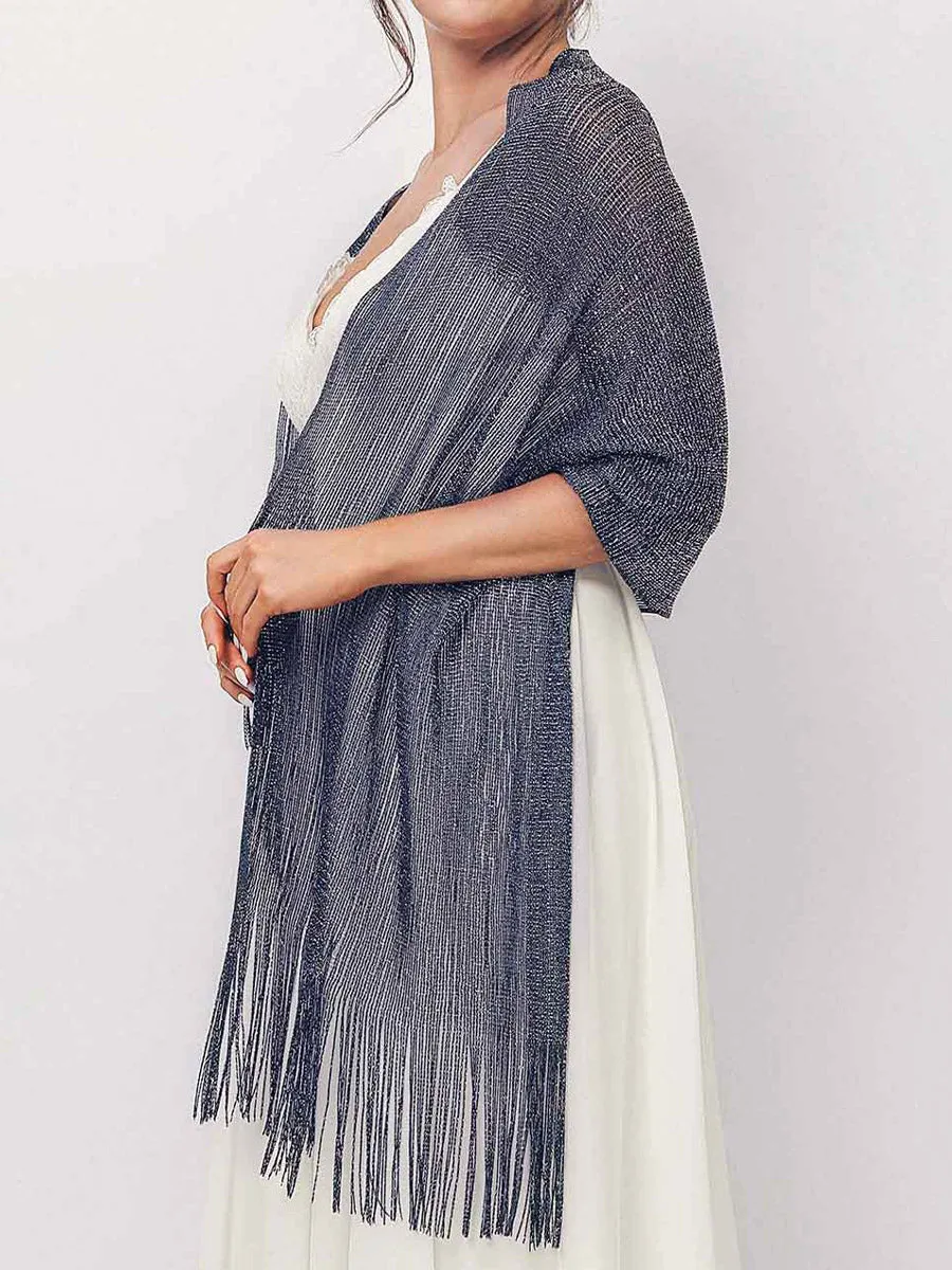 2025 Women's Navy Blue Vintage Glittering Fringe Shawls Scarf