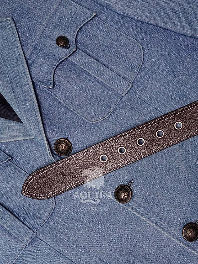 Aquila 40mm double stitch full grain leather belt with eyelets grommets (40021)