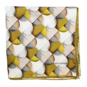 Bottega Veneta Scarf Olive Taupe Gray White Geometric - Twill Silk 55" Square Scarf FINAL SALE