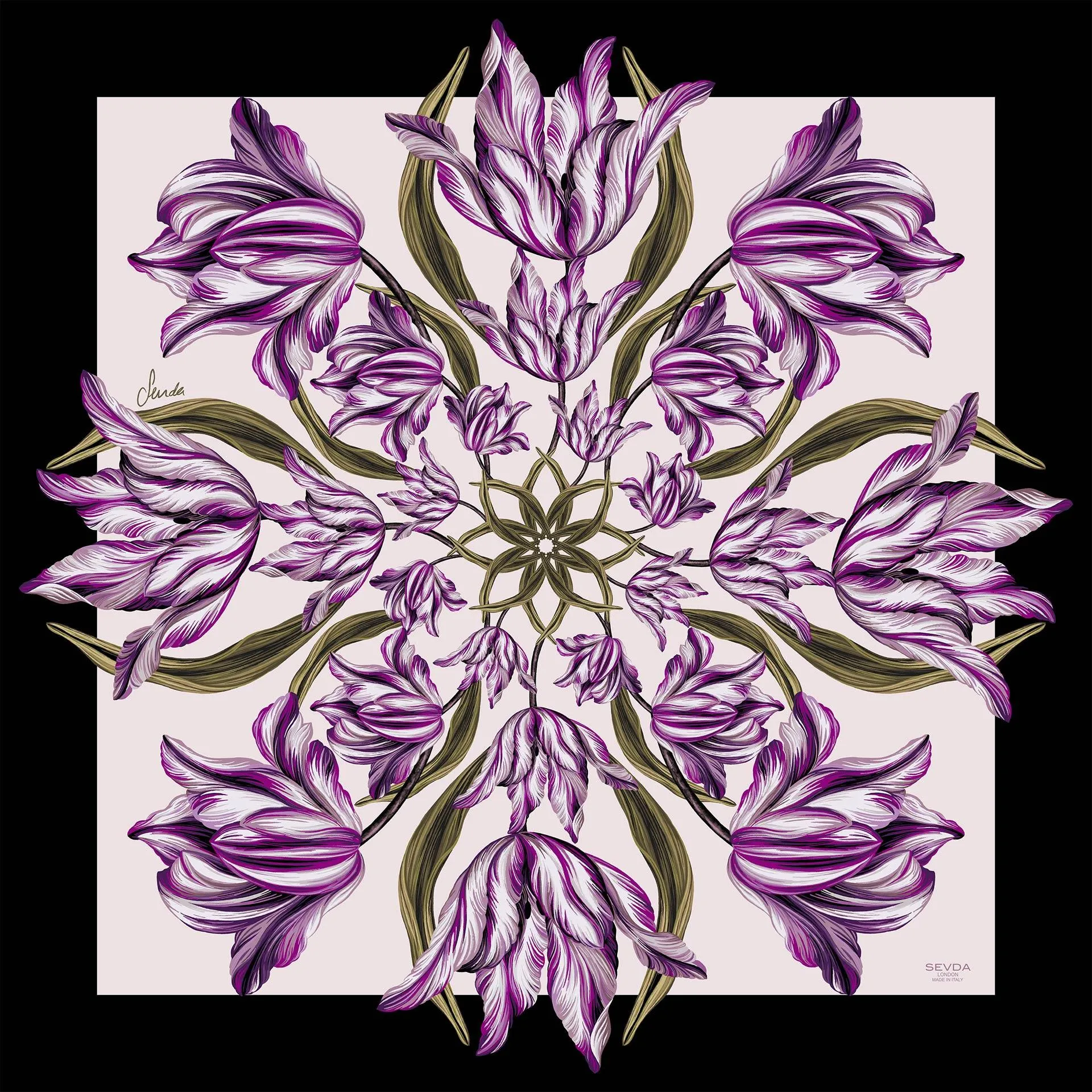 British Tulip Garden Silk Scarf Violet