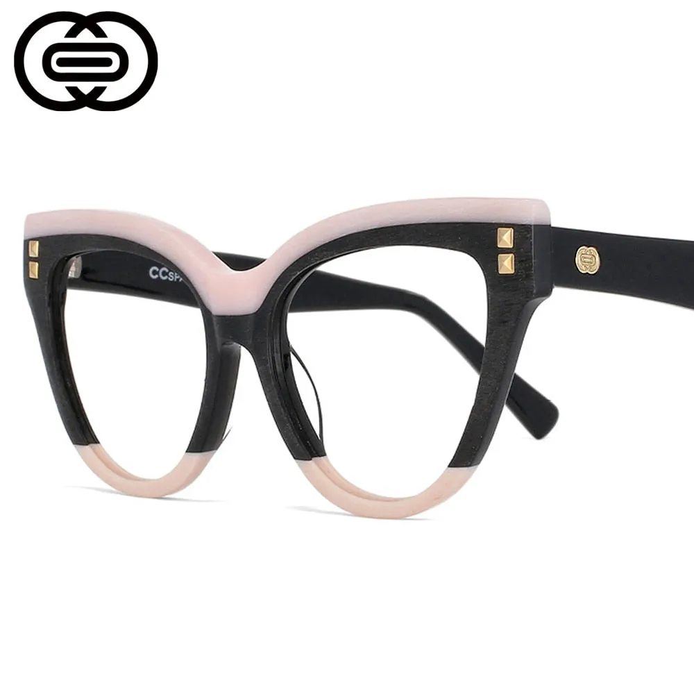 CCspace Unisex Full Rim Oversized Cat Eye Acetate Frame Eyeglasses 49795