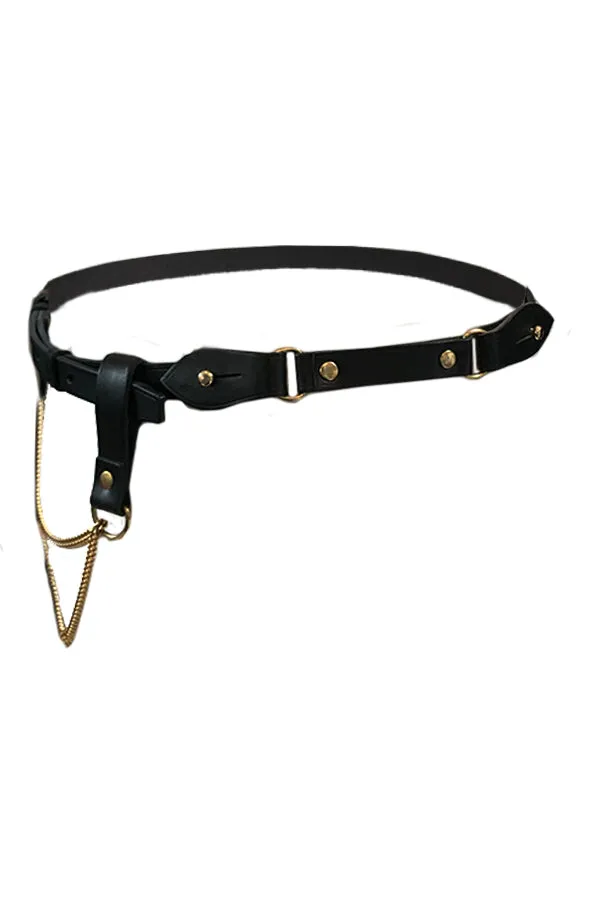 Convertible Draped Chain & Leather Belt- Black