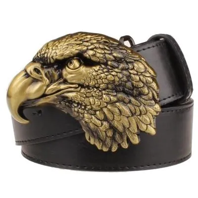 Cool men's leather belt Headed eagle hip hop punk belt metal Double headed eagle pattern belt rock dress up strap