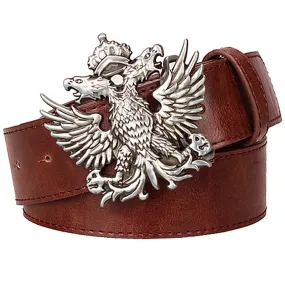 Cool men's leather belt Headed eagle hip hop punk belt metal Double headed eagle pattern belt rock dress up strap