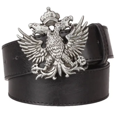 Cool men's leather belt Headed eagle hip hop punk belt metal Double headed eagle pattern belt rock dress up strap