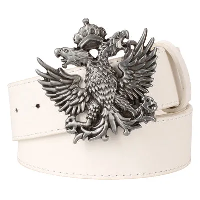 Cool men's leather belt Headed eagle hip hop punk belt metal Double headed eagle pattern belt rock dress up strap