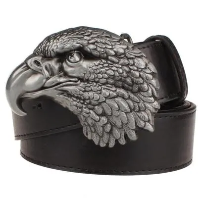 Cool men's leather belt Headed eagle hip hop punk belt metal Double headed eagle pattern belt rock dress up strap