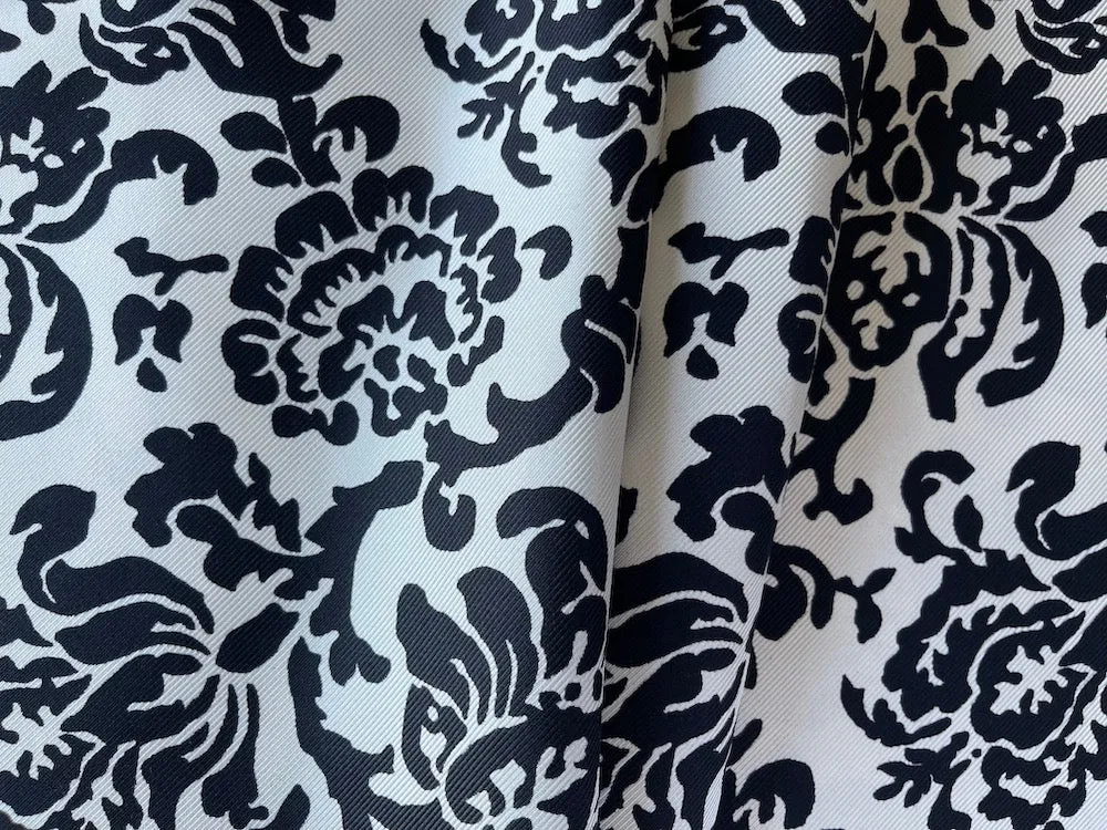 Designer Silhouetted Open Lotus Silk Twill (Made in Italy)