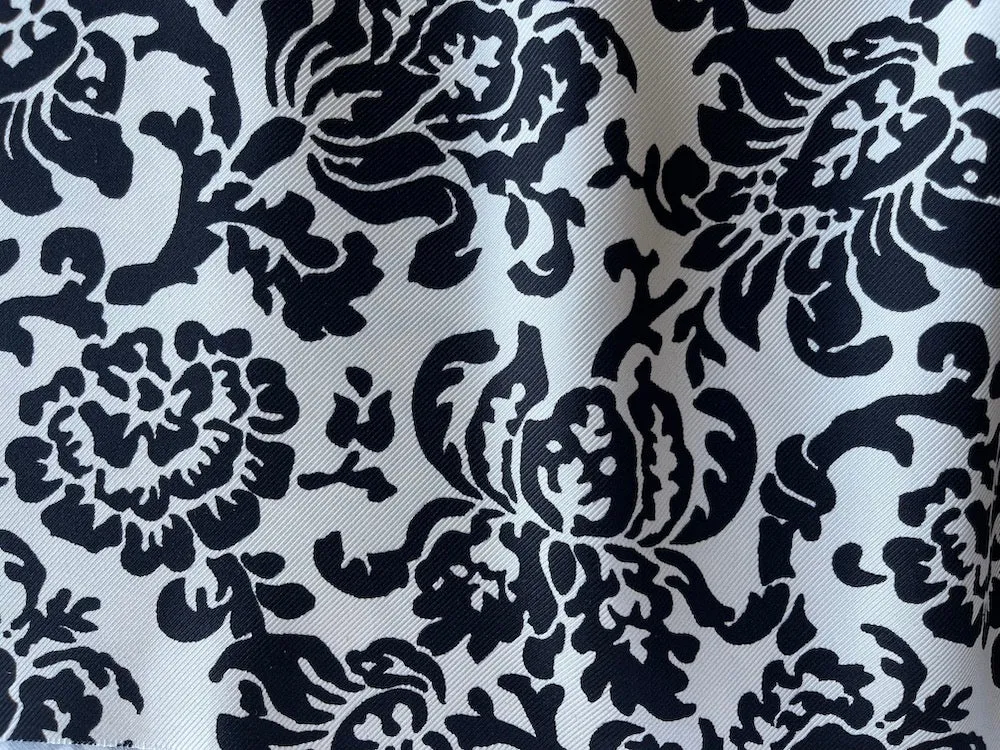 Designer Silhouetted Open Lotus Silk Twill (Made in Italy)