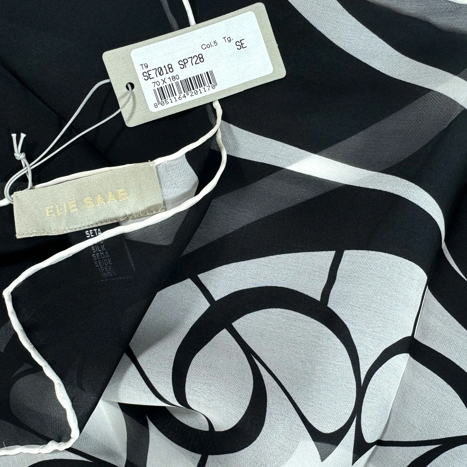 Elie Saab Scarf Black Logo - Chiffon Silk Designer Shawl