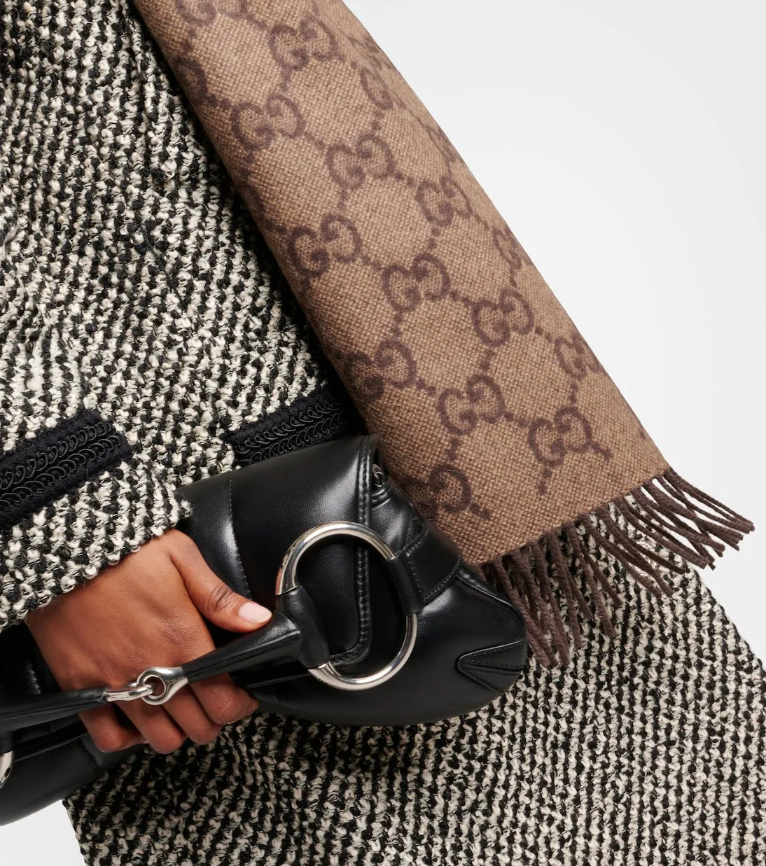 gg cashmere scarf with jacquard fringe Gucci, beige