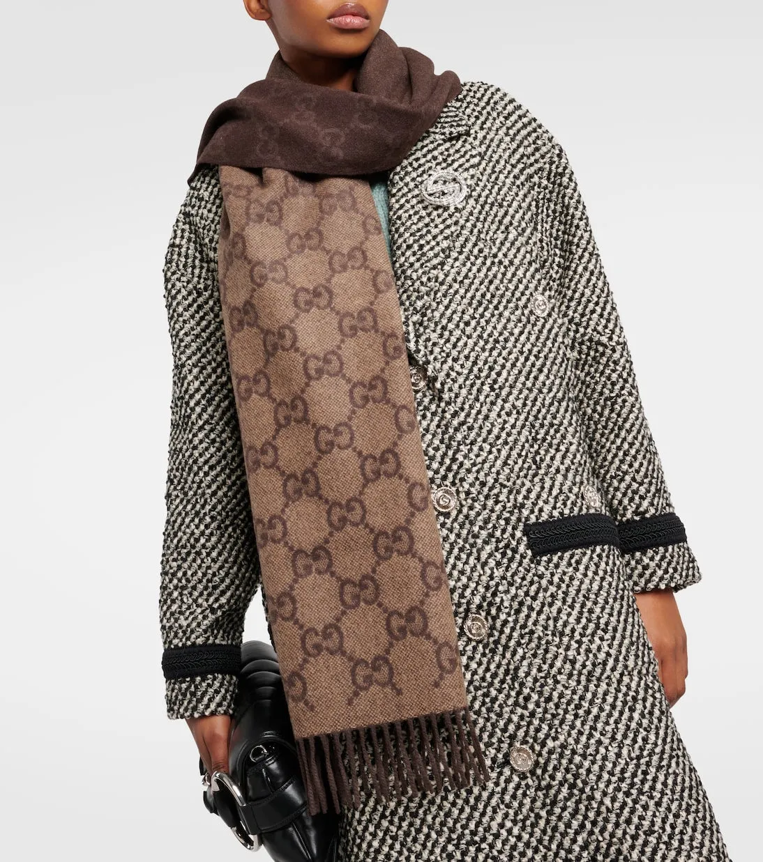 gg cashmere scarf with jacquard fringe Gucci, beige