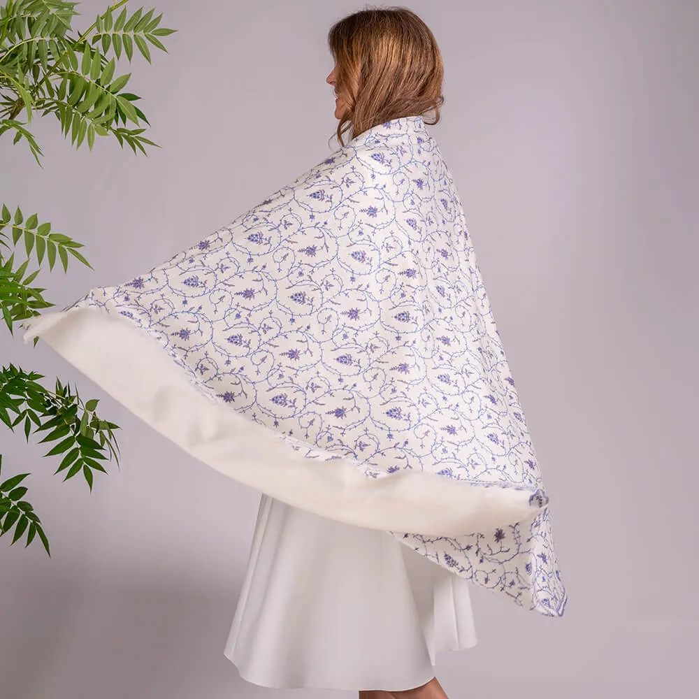 Hand Embroidered Pashmina Cashmere Shawl - Blue Floral