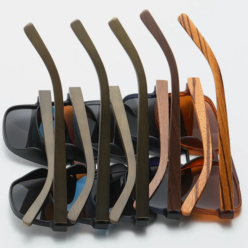 Hdcrafter Men's Full Rim Square Double Bridge Tac Bamboo Wood Polarized Sunglasses 61624