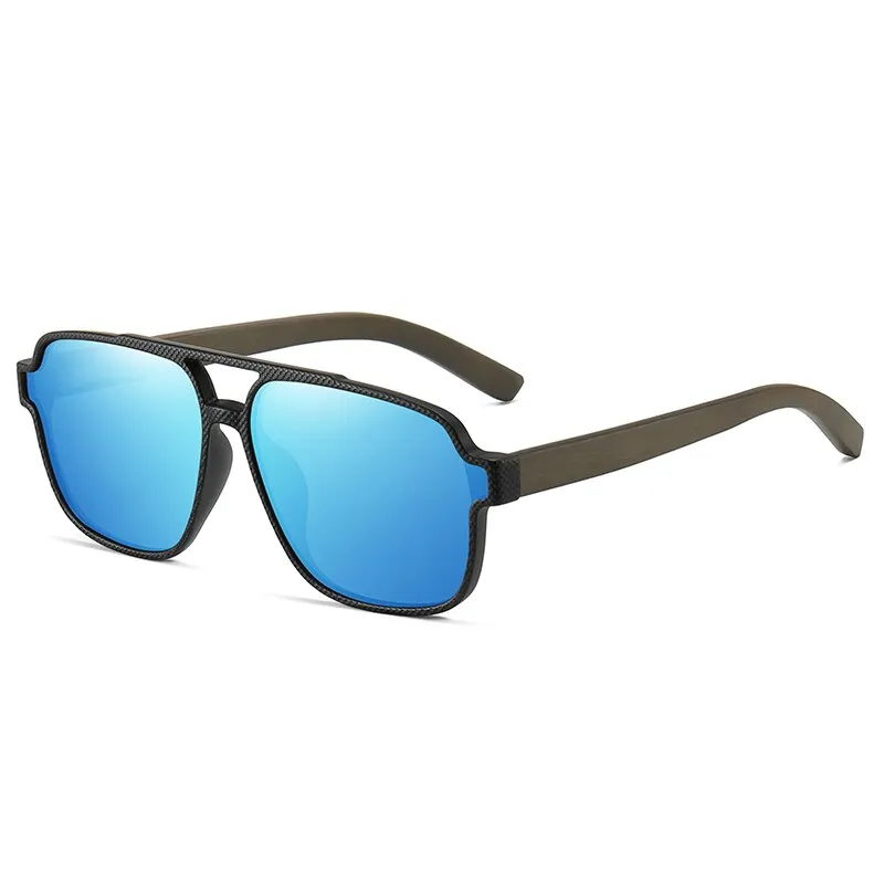 Hdcrafter Men's Full Rim Square Double Bridge Tac Bamboo Wood Polarized Sunglasses 61624