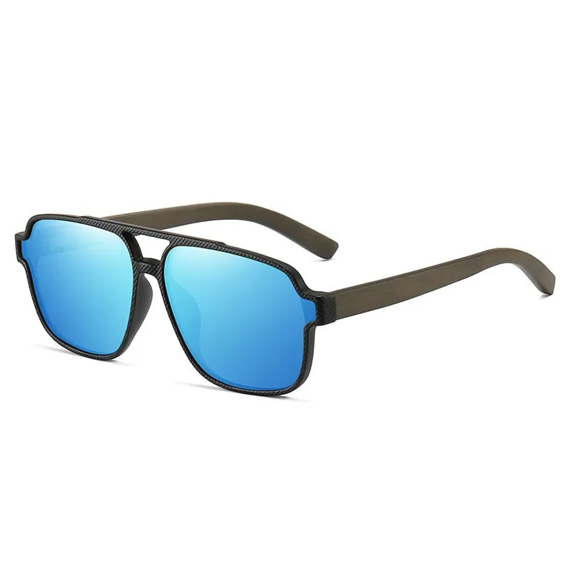 Hdcrafter Men's Full Rim Square Double Bridge Tac Bamboo Wood Polarized Sunglasses 61624