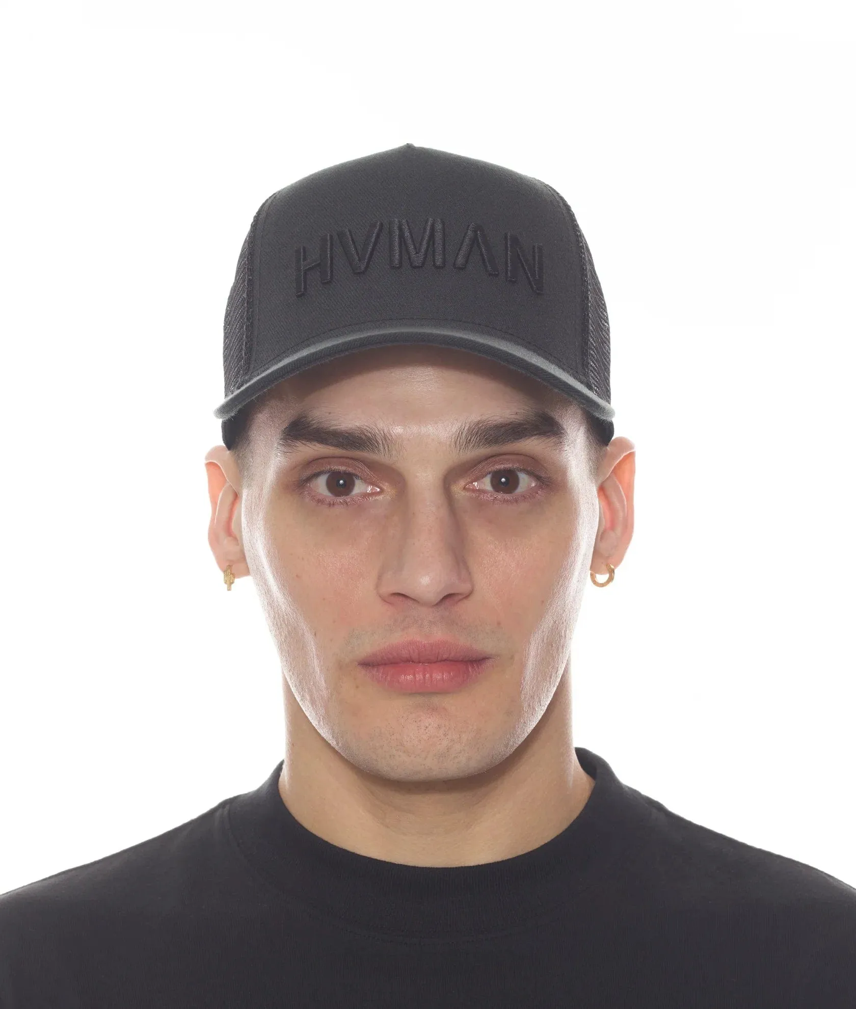 Hvman - "Hvman" Mesh Trucker Cap (Black) - Durable Wool Regular Fit