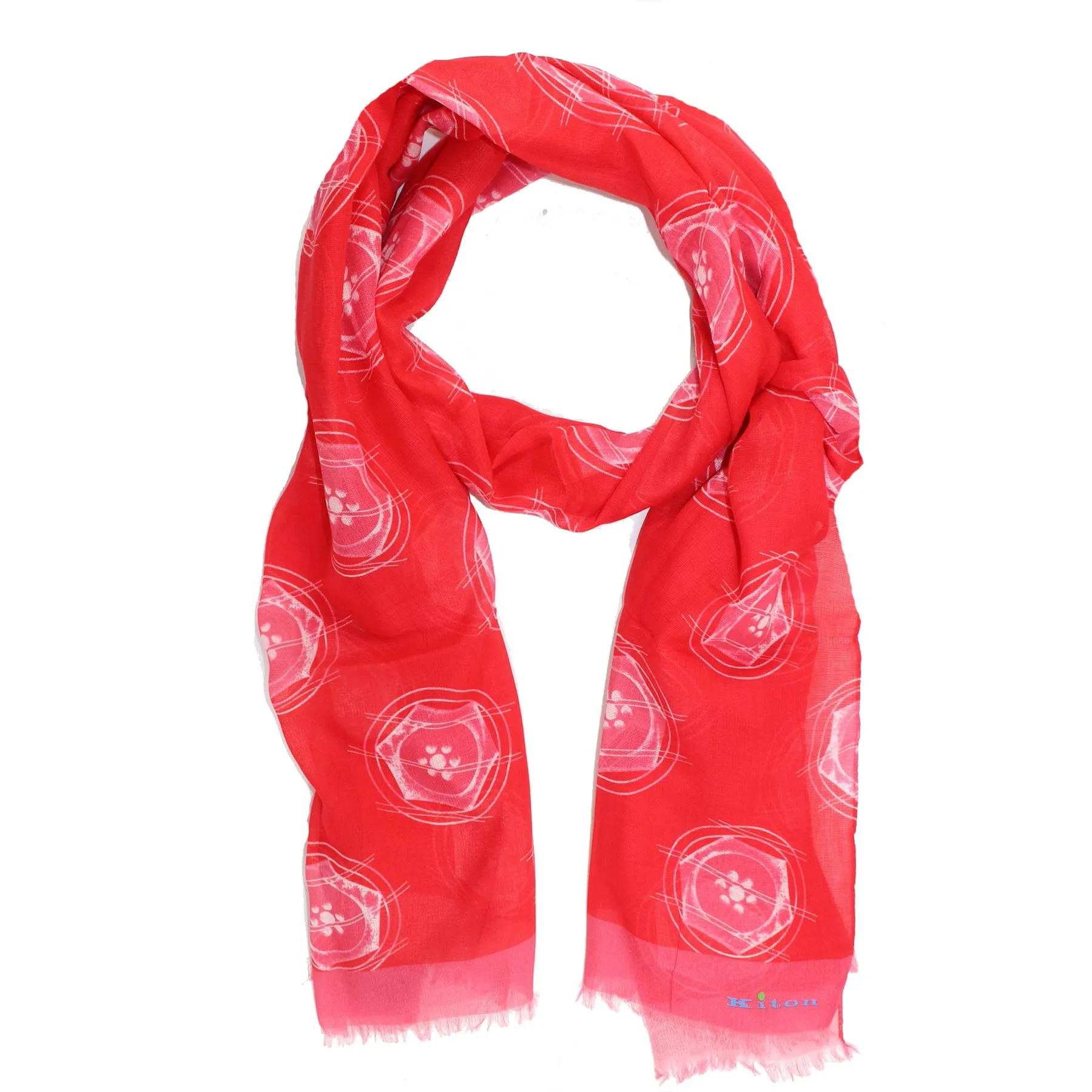 Kiton Cotton Scarf Red Pink Design SALE