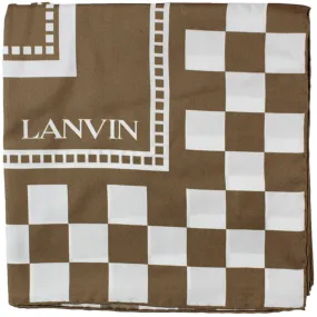 Lanvin Scarf Taupe White Check Design - Twill Silk Scarf