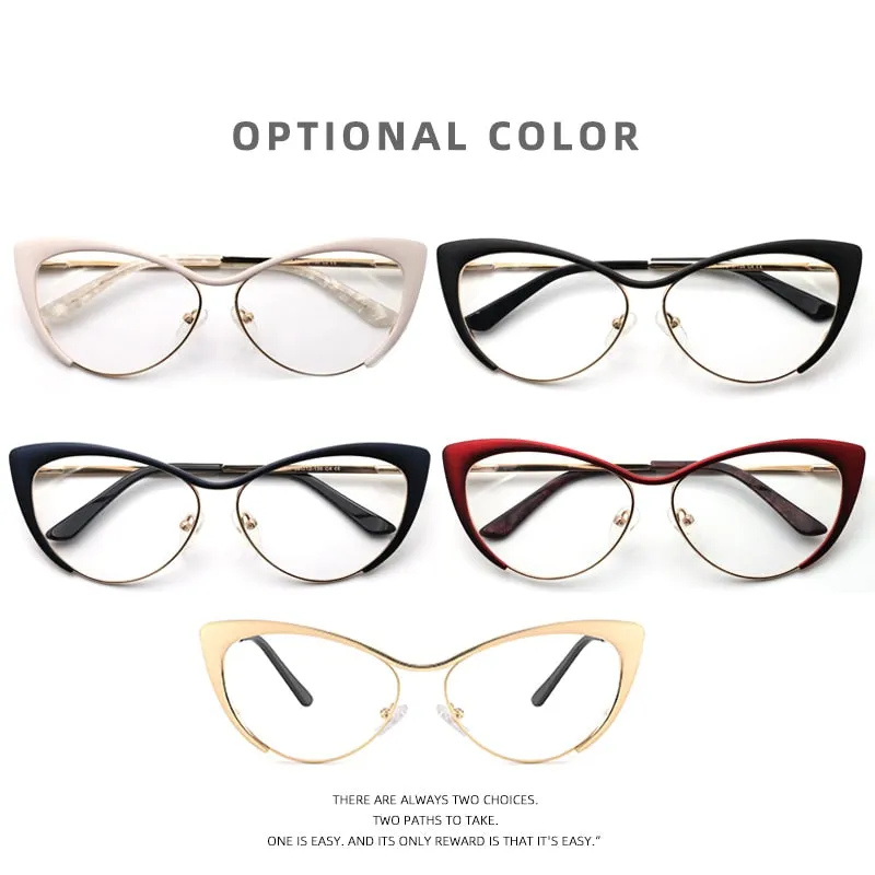 Laoyehui Women's Full Rim Cat Eye Green Alloy Reading Glasses Anti-Blue 8077