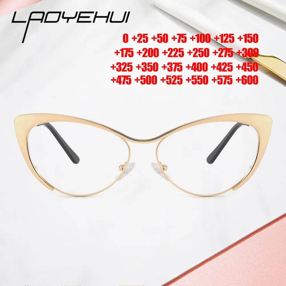 Laoyehui Women's Full Rim Cat Eye Green Alloy Reading Glasses Anti-Blue 8077