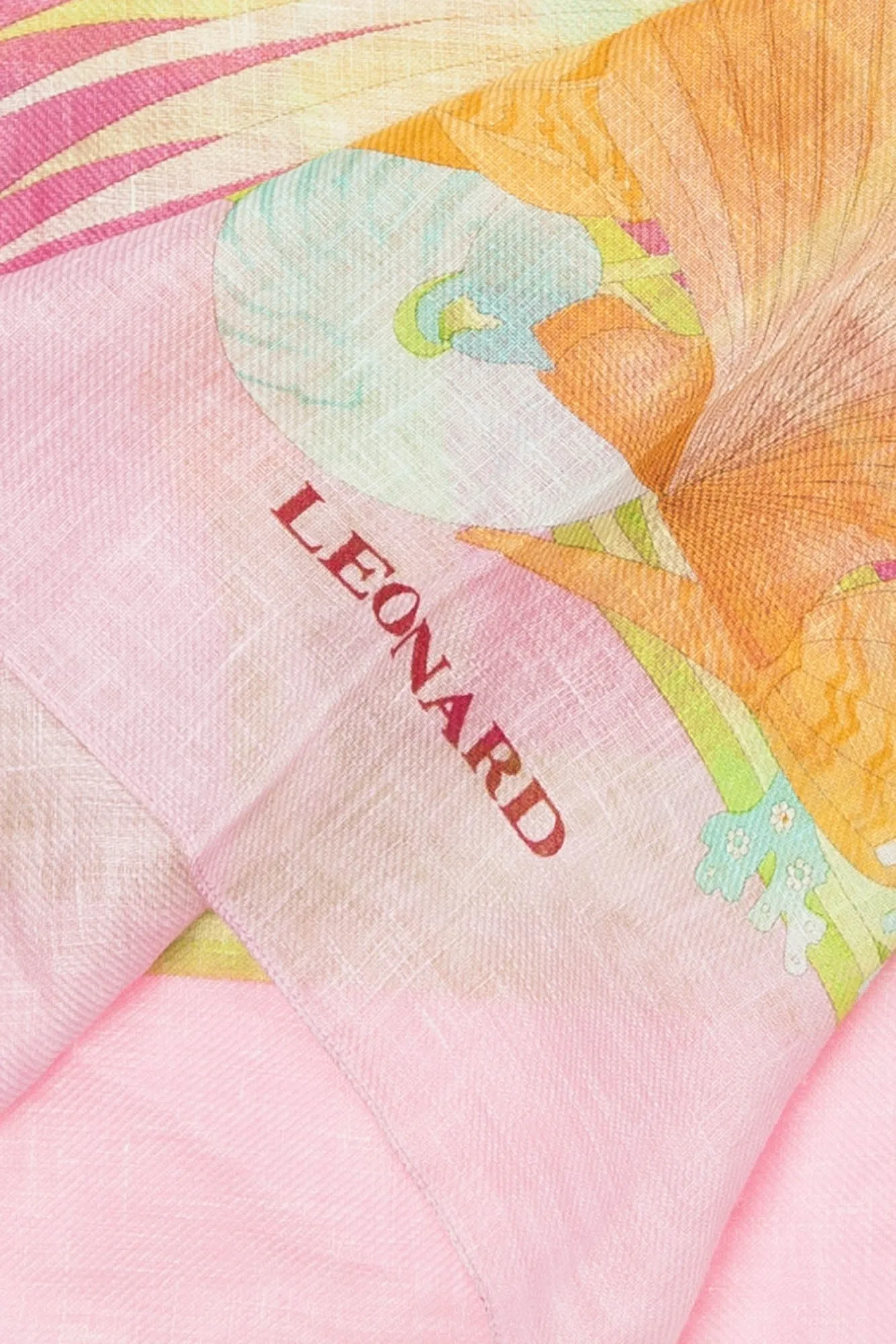 Leonard - Pink Scarf With Blue Flowers - One Size