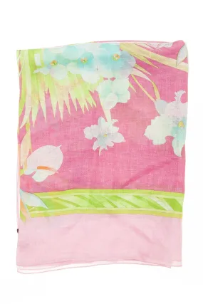 Leonard - Pink Scarf With Blue Flowers - One Size