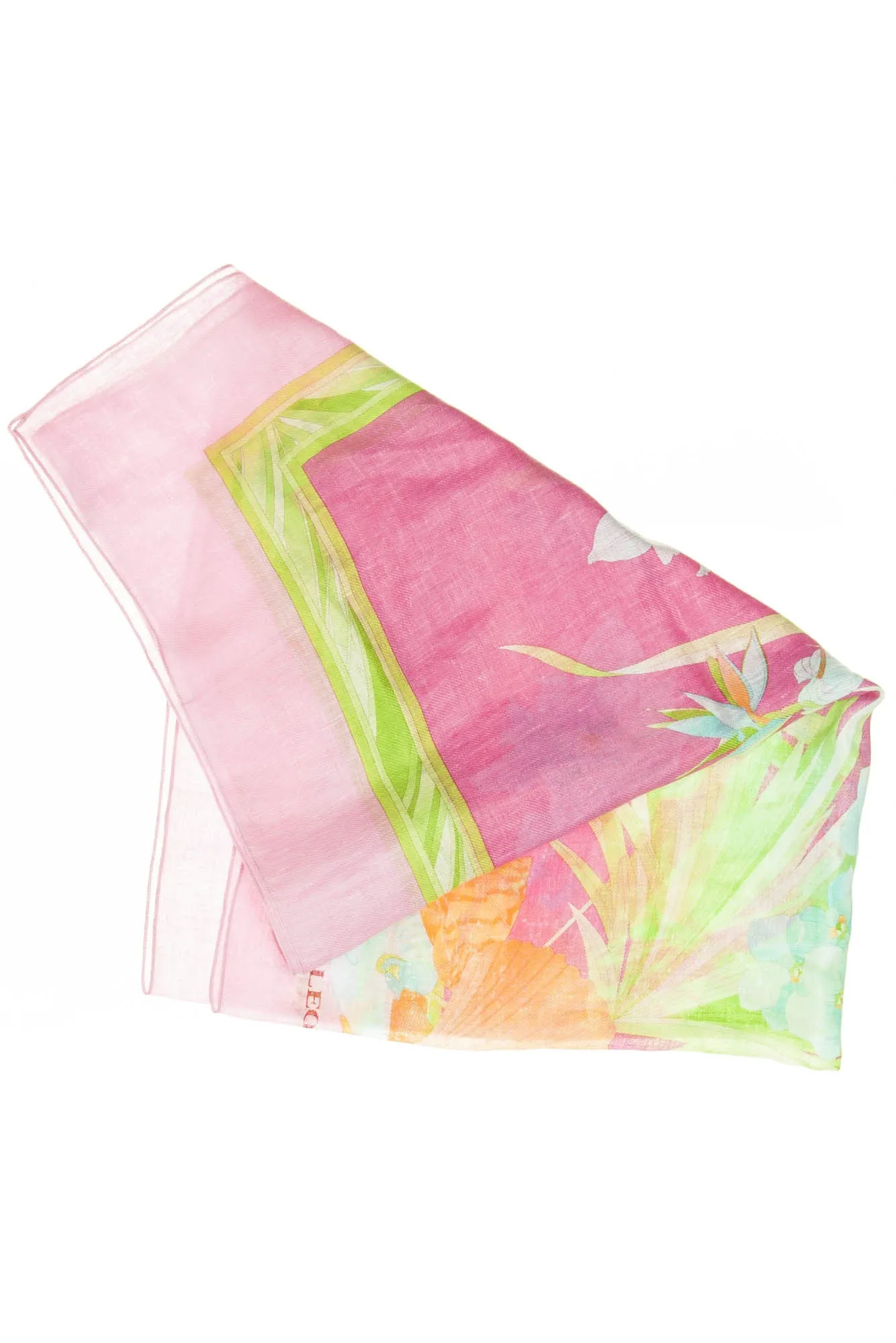 Leonard - Pink Scarf With Blue Flowers - One Size