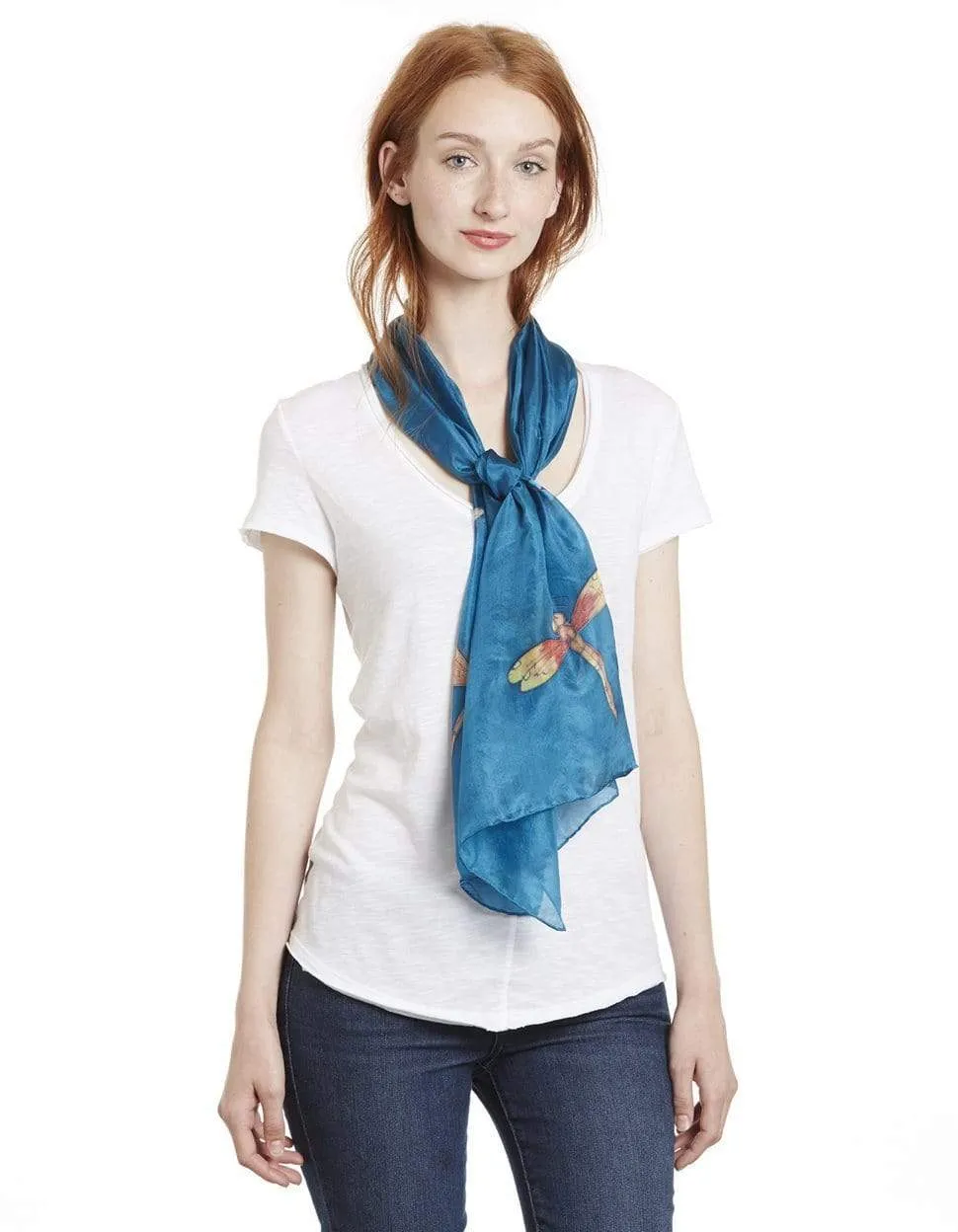 Long Hand Painted Silk Scarf - Dragonfly