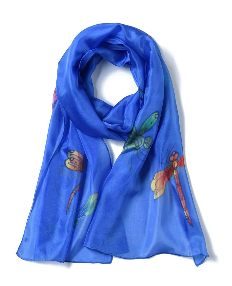 Long Hand Painted Silk Scarf - Dragonfly