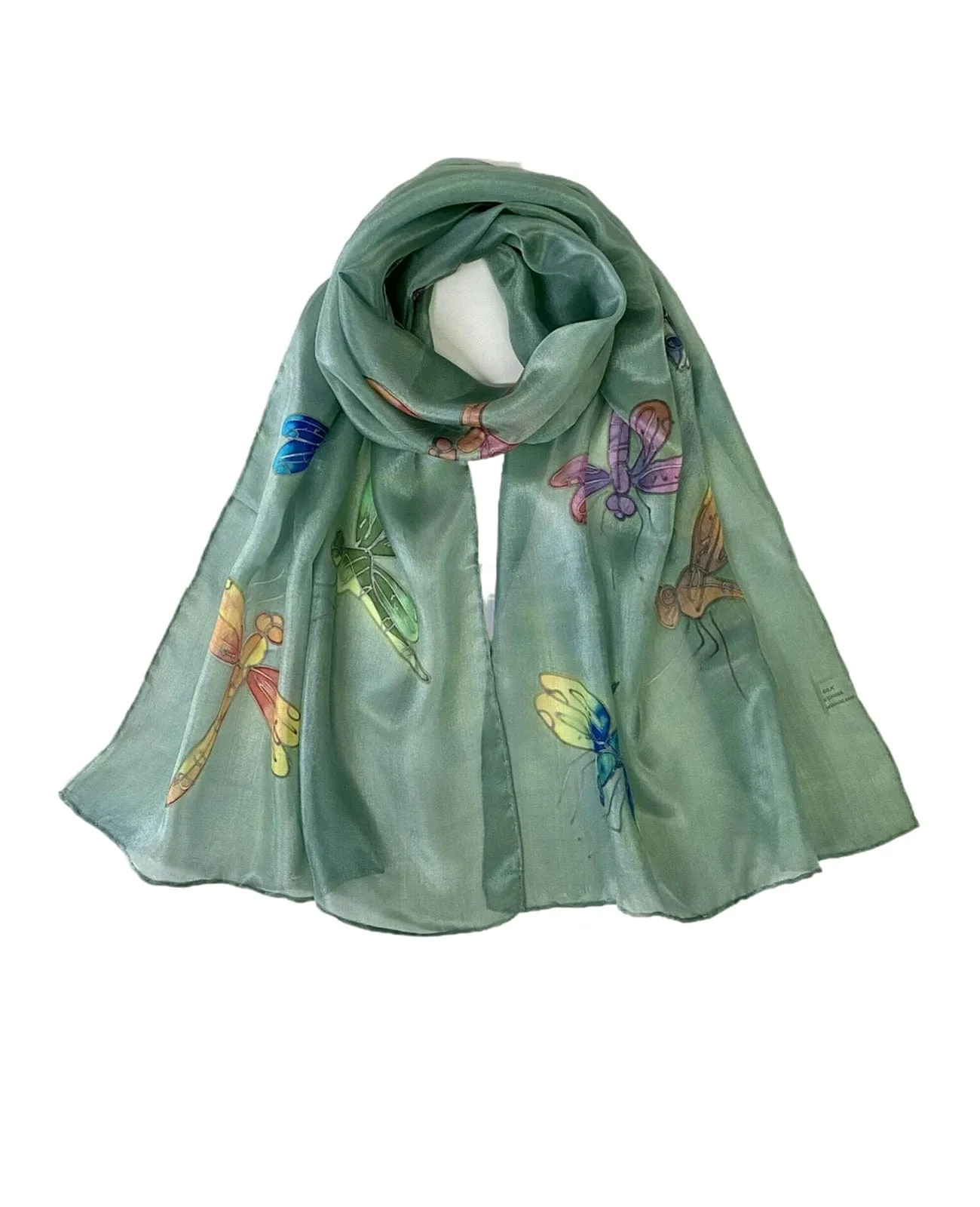 Long Hand Painted Silk Scarf - Dragonfly