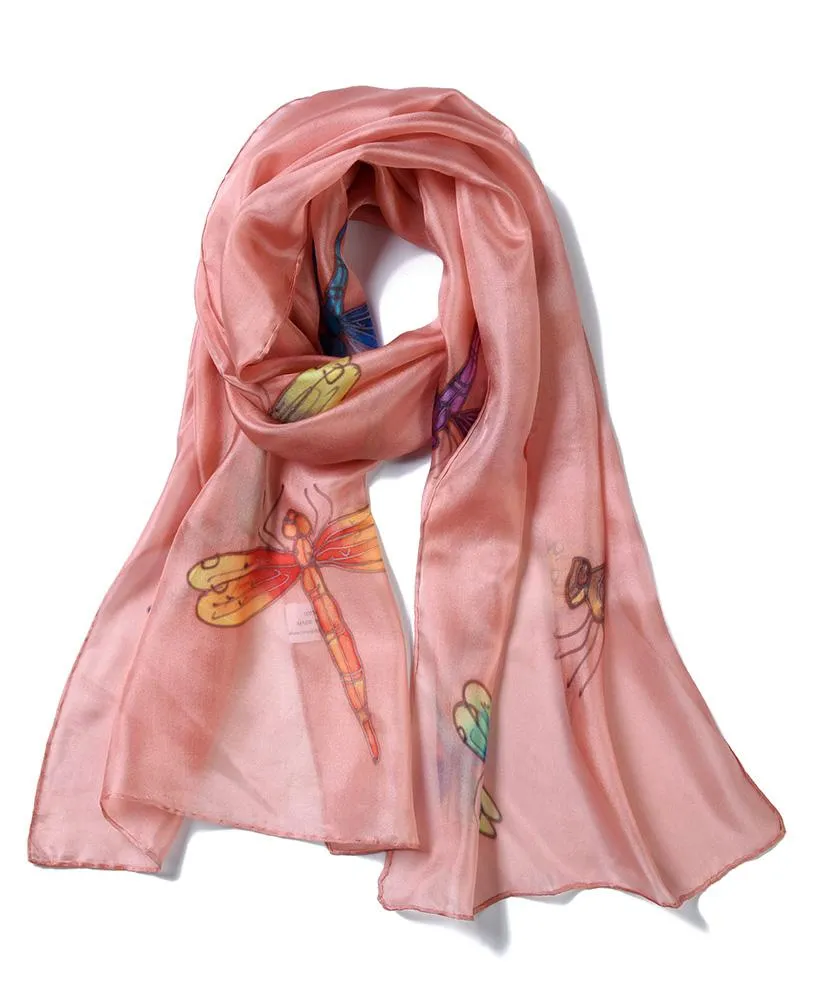 Long Hand Painted Silk Scarf - Dragonfly