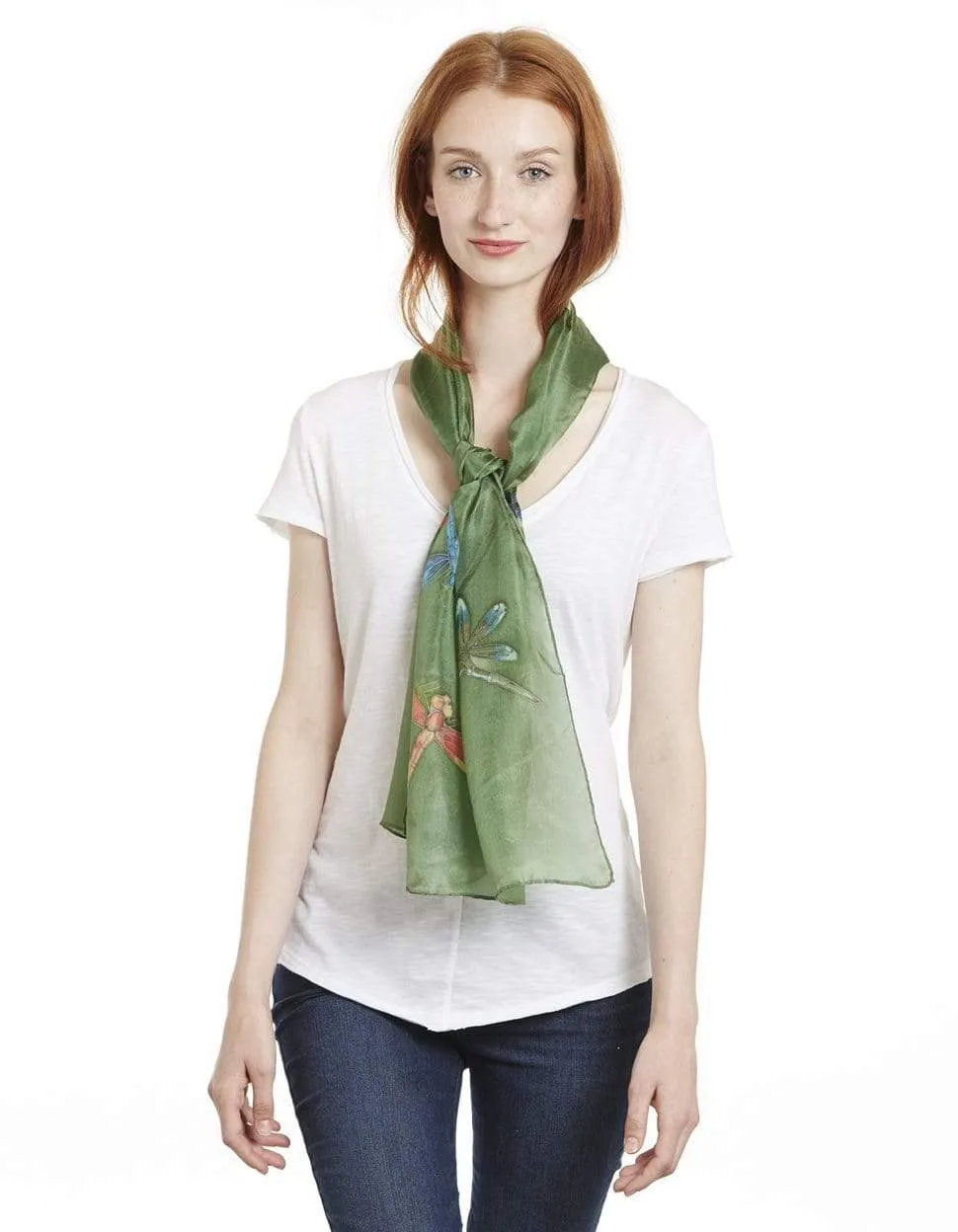 Long Hand Painted Silk Scarf - Dragonfly