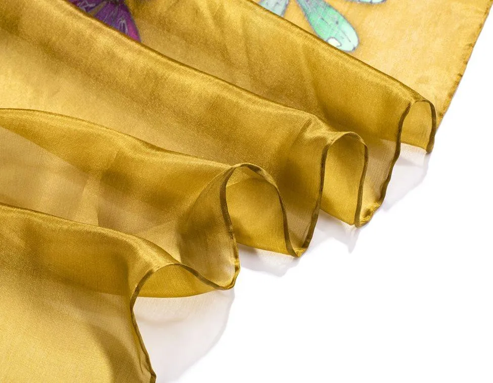 Long Hand Painted Silk Scarf - Dragonfly